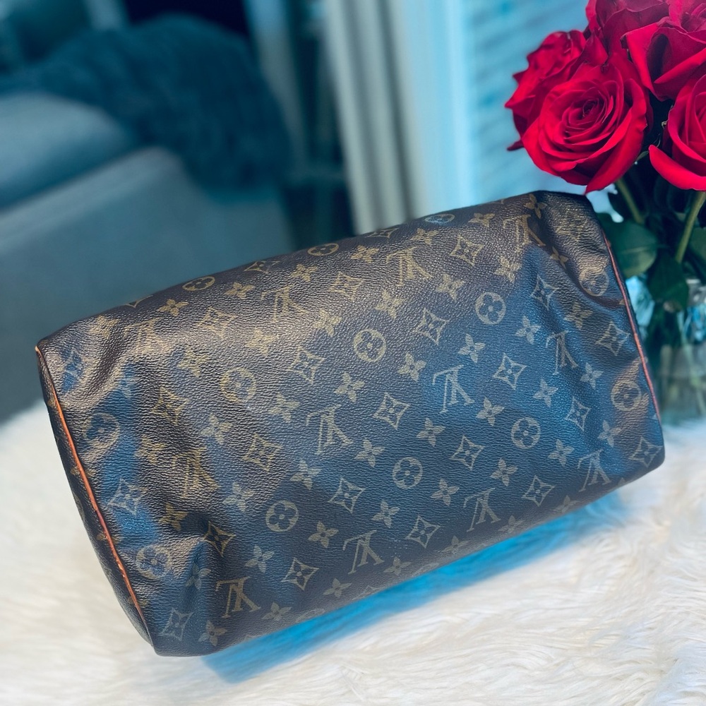 LOUIS VUITTON Brown Monogram Canvas & Leather Speedy 35 Satchel - Picture 6 of 16